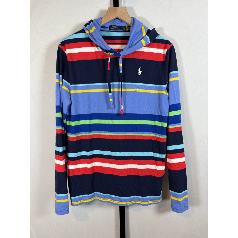Polo Ralph Lauren Striped Jersey Hooded T-Shirt Men Small Colorful Cotton Preppy